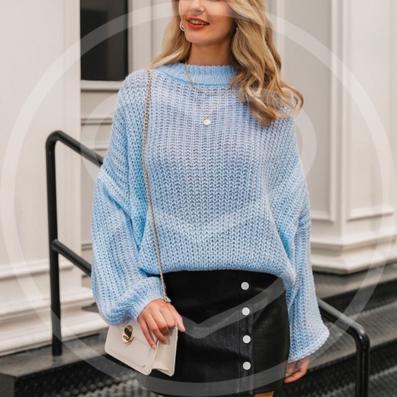 Loose fit oversized chunky knit sweater - LT BLUE - Picture 4 of 7